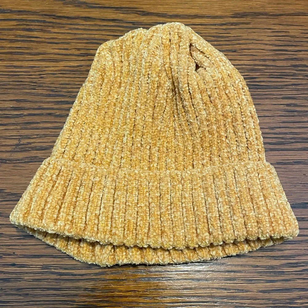 Plush Chenille Beanie in Golden Yellow